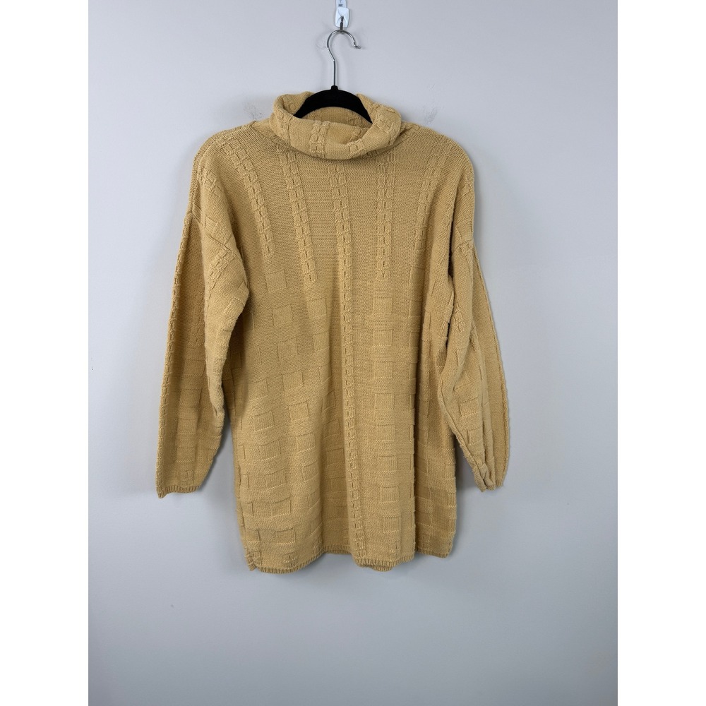 A Knitch Above Sweater Tan L Turtleneck Textured Cotton Knit Vintage Boho